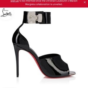 Christian Louboutin soldout Lock Me Up 100 Black Patent Sandals heels 37 37.5